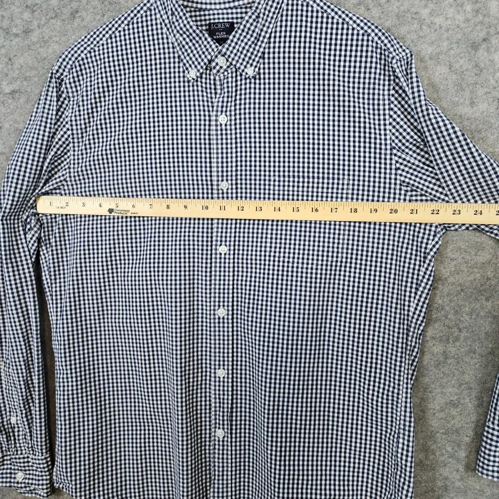 J‎ Crew Men's Navy Blue & White Checked Dress Shirt Size XL Slim Fit Flex Washed